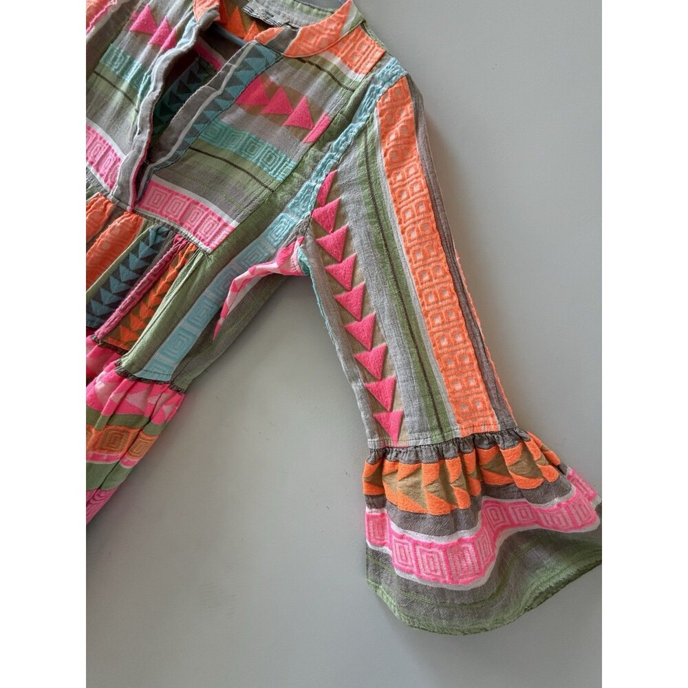 Devotion Twins Ella Short Dress XS Multi Neon Pink Orange Tunic Boho - Picture 3 of 8